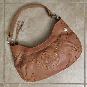 VIA SPIGA Appliqued Studded Goat Leather Hobo Bag